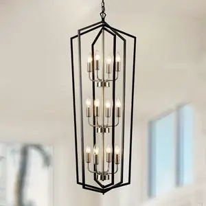 12-Light Lantern Pendant Light, Foyer Chandeliers for High Ceilings, for Entrance, Foyer, Kitchen Island, Dining Room, Living Room(Black & Silver) 12-Light Lantern Pendant Light, Foyer Chandeliers for High Ceilings, for Entrance, Foyer, Kitchen Island, Dining Room, Living Room(Black & Silver)