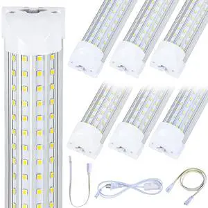 6-Pack 8ft LED Shop Light Fixture - 120W T8 Integrated LED Tube Light - 6000K 20000LM V-Shape Linkable - High Output - Clear Cover - Plug and Play - 300 Degree Lighting for Garage, Shop, Barn 6-Pack 8ft LED Shop Light Fixture - 120W T8 Integrated LED Tube Light - 6000K 20000LM V-Shape Linkable - High Output - Clear Cover - Plug and Play - 300 Degree Lighting for Garage, Shop, Barn
