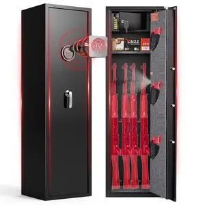 Biometric Fingerprint Gun Safe for Rifles, 8-10 Gun Cabinet with Key Inner Cabinet, Fingerprint & Digital Keypad Rifle Cabinet, Gun Safe for Rifles and Pistols, Pistol Pocket, Silent Mode Biometric Fingerprint Gun Safe for Rifles, 8-10 Gun Cabinet with Key Inner Cabinet, Fingerprint & Digital Keypad Rifle Cabinet, Gun Safe for Rifles and Pistols, Pistol Pocket, Silent Mode