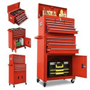 13 Drawer Rolling Tool Chest with Double Door, 2 in 1 Detachable Tool Box with Lock, Heavy Duty Rolling Tool Cabinet with Wheels & Brakes, Mechanic Tool Cart Organizer for Garage,Gift for Men (Red) 13 Drawer Rolling Tool Chest with Double Door, 2 in 1 Detachable Tool Box with Lock, Heavy Duty Rolling Tool Cabinet with Wheels & Brakes, Mechanic Tool Cart Organizer for Garage,Gift for Men (Red)