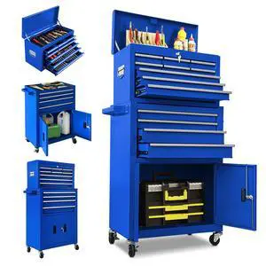 13 Drawer Rolling Tool Chest with Double Door, 2 in 1 Detachable Tool Box with Lock, Heavy Duty Rolling Tool Cabinet with Wheels & Brakes, Mechanic Tool Cart Organizer for Garage,Gift for Men (Blue) 13 Drawer Rolling Tool Chest with Double Door, 2 in 1 Detachable Tool Box with Lock, Heavy Duty Rolling Tool Cabinet with Wheels & Brakes, Mechanic Tool Cart Organizer for Garage,Gift for Men (Blue)