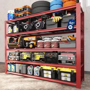 60" W Garage Shelving, 5 Tier Storage Shelves Load 1500LBS, Adjustable Garage Shelving Heavy Duty, Metal Shelves Unit for Basement, Warehouse, 60" W x 72" H x 24" D, Red 60" W Garage Shelving, 5 Tier Storage Shelves Load 1500LBS, Adjustable Garage Shelving Heavy Duty, Metal Shelves Unit for Basement, Warehouse, 60" W x 72" H x 24" D, Red