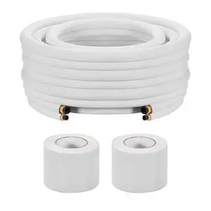 50ft Mini Split Line Set, 1/4 & 3/8 OD AC Copper Tubing Pipe, 3/8 White PE Thickened Insulated Coil with Flared Nuts, Strapping Tapes, for Mini Split Air Conditioner HVAC or Heat Pump System 50ft Mini Split Line Set, 1/4 & 3/8 OD AC Copper Tubing Pipe, 3/8 White PE Thickened Insulated Coil with Flared Nuts, Strapping Tapes, for Mini Split Air Conditioner HVAC or Heat Pump System