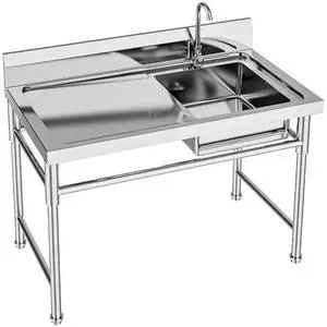 304 Stainless Steel Prep & Utility Sink Single Bowl Commercial Kitchen Sink w/Workbench, Free Standing Outdoor Sink (Single Bowl, H 3" Baffle) 304 Stainless Steel Prep & Utility Sink Single Bowl Commercial Kitchen Sink w/Workbench, Free Standing Outdoor Sink (Single Bowl, H 3" Baffle)
