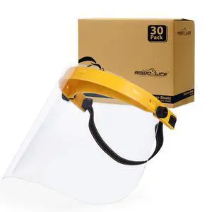 Clear Protective Face Shield Mask with Adjustable Elastic Headband, Polycarbonate Visor, Reusable & Lightweight Full Face Protection, Yellow (Pack of 30) Clear Protective Face Shield Mask with Adjustable Elastic Headband, Polycarbonate Visor, Reusable & Lightweight Full Face Protection, Yellow (Pack of 30)
