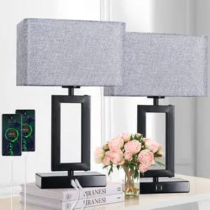 Touch Control Bedside Lamps for Bedrooms Set of 2 Table Lamps for Nightstand with Dual USB Ports, 3-Way Dimmable Modern Desk Lamps for End Table Living Room Office Home Study Room, Grey&Black Touch Control Bedside Lamps for Bedrooms Set of 2 Table Lamps for Nightstand with Dual USB Ports, 3-Way Dimmable Modern Desk Lamps for End Table Living Room Office Home Study Room, Grey&Black