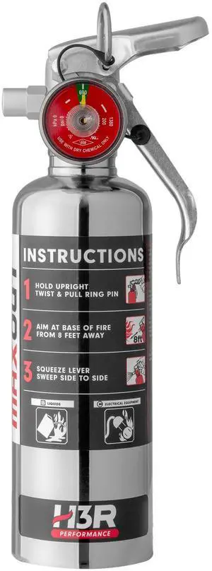 MaxOut Compact Fire Extinguisher for Vehicles Cars, Trucks, UTVs, RVs & Boats | Off-Road Ready | Refillable Purple K Dry Chemical | Class BC | Mounting Bracket | UL Listed | Chrome 1.0 lb MaxOut Compact Fire Extinguisher for Vehicles Cars, Trucks, UTVs, RVs & Boats | Off-Road Ready | Refillable Purple K Dry Chemical | Class BC | Mounting Bracket | UL Listed | Chrome 1.0 lb
