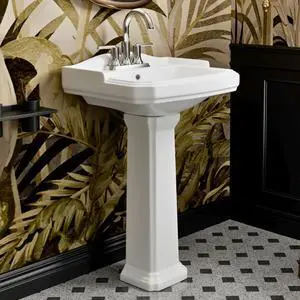 23"W x 19"D Classic Vintage Bathroom Pedestal Sink, 23 Inch White Ceramic Freestanding Sinks for bathrooms, Overflow, 3 Pre-Drilled Holes for 4-Inch Faucets, Easy Install 23"W x 19"D Classic Vintage Bathroom Pedestal Sink, 23 Inch White Ceramic Freestanding Sinks for bathrooms, Overflow, 3 Pre-Drilled Holes for 4-Inch Faucets, Easy Install