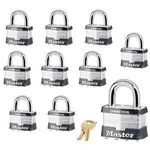 Padlock - 2" W Body x 1" L Shackle, Ten (10) Keyed Alike Locks w/20 Keys, 5 NKA-10 w/Bump Stop Technology Padlock - 2" W Body x 1" L Shackle, Ten (10) Keyed Alike Locks w/20 Keys, 5 NKA-10 w/Bump Stop Technology