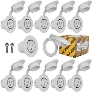 5279 Flanged Outlet Receptacle - 15 Amp 125 Volt NEMA 5-15, Commercial Grade Electrical Outlet, 2-Pole 3-Wire Straight Blade Plug, cUL Listed, 10-14 AWG, 10-Pack w/ Front Cover Only 5279 Flanged Outlet Receptacle - 15 Amp 125 Volt NEMA 5-15, Commercial Grade Electrical Outlet, 2-Pole 3-Wire Straight Blade Plug, cUL Listed, 10-14 AWG, 10-Pack w/ Front Cover Only