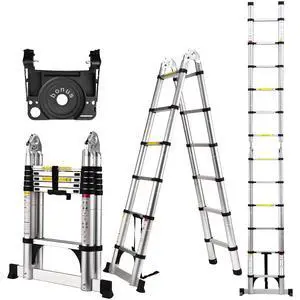 Telescoping Ladder A Frame, 12.5 Ft Compact Aluminum Extension Ladder, Portable Telescopic RV Ladder for Outdoor Camper Trips Motorhome with Tool Platform and Stabilizer Bar, 330 lb Capacity Telescoping Ladder A Frame, 12.5 Ft Compact Aluminum Extension Ladder, Portable Telescopic RV Ladder for Outdoor Camper Trips Motorhome with Tool Platform and Stabilizer Bar, 330 lb Capacity
