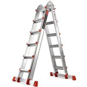 Ladder, A Frame Extension Ladder, Multi Position with Stabilizer Bar, 330 lbs Weight Rating Telescoping Ladder for Household or Outdoor Work, 22.5 Ft, Orange Ladder, A Frame Extension Ladder, Multi Position with Stabilizer Bar, 330 lbs Weight Rating Telescoping Ladder for Household or Outdoor Work, 22.5 Ft, Orange