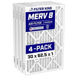 30x62.5x1 Air Filter (MERV 8) (4-Pack) Dust & Allergy Control AC Furnace Filters, MADE IN USA, HVAC, Pleated, Electrostatic (Actual Size: 30 x 62.5 x.75) 30x62.5x1 Air Filter (MERV 8) (4-Pack) Dust & Allergy Control AC Furnace Filters, MADE IN USA, HVAC, Pleated, Electrostatic (Actual Size: 30 x 62.5 x.75)
