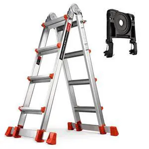 Ladder, A Frame Extension Ladder, Multi Position with Stabilizer Bar, 330 lbs Weight Rating Telescoping Ladder for Household or Outdoor Work, 14.5 Ft, Orange Ladder, A Frame Extension Ladder, Multi Position with Stabilizer Bar, 330 lbs Weight Rating Telescoping Ladder for Household or Outdoor Work, 14.5 Ft, Orange