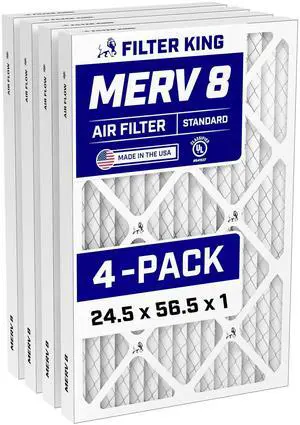 24.5x56.5x1 Air Filter (MERV 8) (4-Pack) Dust & Allergy Control AC Furnace Filters, MADE IN USA, HVAC, Pleated, Electrostatic (Actual Size: 24.5 x 56.5 x.75) 24.5x56.5x1 Air Filter (MERV 8) (4-Pack) Dust & Allergy Control AC Furnace Filters, MADE IN USA, HVAC, Pleated, Electrostatic (Actual Size: 24.5 x 56.5 x.75)