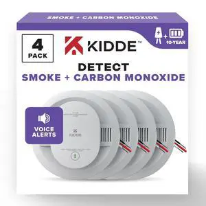 Hardwired Smoke & Carbon Monoxide Detector, 10-Year Battery Backup, Voice Alerts, Interconnectable LED Warning Light Indicators, 4 Pack Hardwired Smoke & Carbon Monoxide Detector, 10-Year Battery Backup, Voice Alerts, Interconnectable LED Warning Light Indicators, 4 Pack