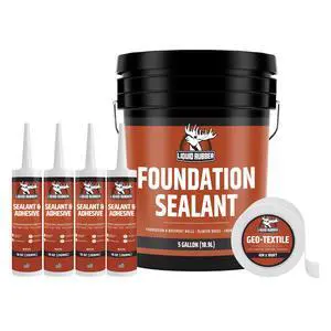 Basement and Foundation Repair Sealant - Waterproof Concrete Sealer & Crack Filler - Flexible Coating for Indoor & Outdoor Use - 5 Gallon Sealer, 10.2 oz Caulk 4 Pack, Geo Textile 4"x160 Basement and Foundation Repair Sealant - Waterproof Concrete Sealer & Crack Filler - Flexible Coating for Indoor & Outdoor Use - 5 Gallon Sealer, 10.2 oz Caulk 4 Pack, Geo Textile 4"x160