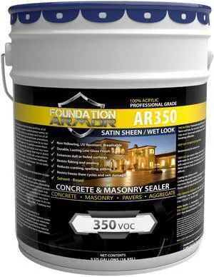 Armor AR350 Low Gloss Wet Look Concrete Sealer 5 Gallon - Professional Grade Color Enhancing Solvent Based Acrylic Sealer for Exterior Concrete and Pavers - 350 VOC Armor AR350 Low Gloss Wet Look Concrete Sealer 5 Gallon - Professional Grade Color Enhancing Solvent Based Acrylic Sealer for Exterior Concrete and Pavers - 350 VOC