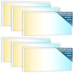 Sunco 6 Pack 2x4 LED Flat Panel Light Drop Ceiling Office Fixture, 7700 LM, Selectable Features, 40W/50W/60W, 4000K/5000K/6000K, Dimmable (0-10V), Surface or Suspension Mount, Dustproof ETL Sunco 6 Pack 2x4 LED Flat Panel Light Drop Ceiling Office Fixture, 7700 LM, Selectable Features, 40W/50W/60W, 4000K/5000K/6000K, Dimmable (0-10V), Surface or Suspension Mount, Dustproof ETL