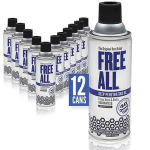 Free All Deep Penetrating Oil Rust Remover, Loosen Rusty Nuts & Bolts, Screws, Clamps, Pipes, 11 oz. Aerosol, 12 Pack Free All Deep Penetrating Oil Rust Remover, Loosen Rusty Nuts & Bolts, Screws, Clamps, Pipes, 11 oz. Aerosol, 12 Pack