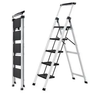 5 Step Ladder, Aluminum Folding Stool with Retractable Handrails & Tool Tray, Anti-Slip, Sturdy Lightweight, 330lbs Safety for Kitchen Indoor Outdoor (Black, 5 Step) 5 Step Ladder, Aluminum Folding Stool with Retractable Handrails & Tool Tray, Anti-Slip, Sturdy Lightweight, 330lbs Safety for Kitchen Indoor Outdoor (Black, 5 Step)