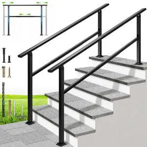 Adjustable Outdoor Handrails - Durable Galvanized Steel Hand Rail, Black Oval Design for Porch, Deck & Stairs, 2-Pack for 6 Steps Adjustable Outdoor Handrails - Durable Galvanized Steel Hand Rail, Black Oval Design for Porch, Deck & Stairs, 2-Pack for 6 Steps