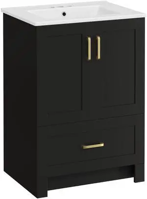 24.5" Bathroom Vanity with Sink, Bathroom Storage Cabinet with 2 Doors & Drawer, Freestanding Bathroom Sink Cabinet, Spacious Storage, Black 24.5" Bathroom Vanity with Sink, Bathroom Storage Cabinet with 2 Doors & Drawer, Freestanding Bathroom Sink Cabinet, Spacious Storage, Black