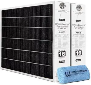 Lennox X6675 20x25x5 Air Filter, Lennox Carbon Clean Merv 16 Home Furnace Filter for HVAC system 2 Pack with Cleaning Cloth Lennox X6675 20x25x5 Air Filter, Lennox Carbon Clean Merv 16 Home Furnace Filter for HVAC system 2 Pack with Cleaning Cloth