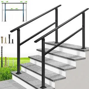 Adjustable Outdoor Handrails - Durable Galvanized Steel Hand Rail, Black Oval Design for Porch, Deck & Stairs, 2-Pack for 5 Steps Adjustable Outdoor Handrails - Durable Galvanized Steel Hand Rail, Black Oval Design for Porch, Deck & Stairs, 2-Pack for 5 Steps