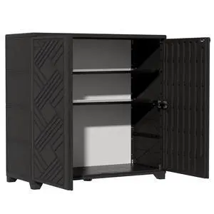 Indoor/Outdoor Storage Cabinet Waterproof, 34"x15"x34" Plastic Outdoor Storage Box for Garden Balcony Bathroom, All Weather Outdoor Storage Clearance, DIY Usage, with 2 Shelf (Black) Indoor/Outdoor Storage Cabinet Waterproof, 34"x15"x34" Plastic Outdoor Storage Box for Garden Balcony Bathroom, All Weather Outdoor Storage Clearance, DIY Usage, with 2 Shelf (Black)