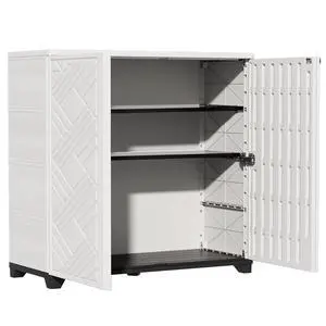 Indoor/Outdoor Storage Cabinet Waterproof, 34"x15"x34" Plastic Outdoor Storage Box for Garden Balcony Bathroom, All Weather Outdoor Storage Clearance, DIY Usage, with 2 Shelf (White) Indoor/Outdoor Storage Cabinet Waterproof, 34"x15"x34" Plastic Outdoor Storage Box for Garden Balcony Bathroom, All Weather Outdoor Storage Clearance, DIY Usage, with 2 Shelf (White)