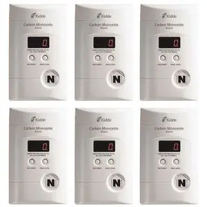 Carbon Monoxide Detector, Plug In Wall with 9-Volt Battery Backup, Digital LED Display - 6 Pack Carbon Monoxide Detector, Plug In Wall with 9-Volt Battery Backup, Digital LED Display - 6 Pack