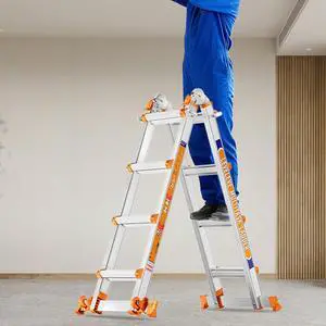 Multi Position 4 Step Ladder, 14FT Extension Ladder with Stabilizer Bar & Wheels,330 lbs Security Load A Frame Ladder for Stairs Home Indoor Outdoor Roof Multi Position 4 Step Ladder, 14FT Extension Ladder with Stabilizer Bar & Wheels,330 lbs Security Load A Frame Ladder for Stairs Home Indoor Outdoor Roof