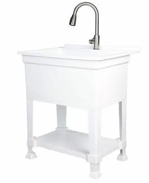 Freestanding Utility Sink for Laundry Room & Garage, 30" x 24", White Freestanding Utility Sink for Laundry Room & Garage, 30" x 24", White