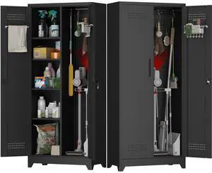 Metal Locking Cabinet, 72.8" Tall Storage Cabinet for Broom, Garage Storage Cabinet with Doors and Shelves, Heavy Duty Tool Cabinet for Home Office, School, Basement,Gym Metal Locking Cabinet, 72.8" Tall Storage Cabinet for Broom, Garage Storage Cabinet with Doors and Shelves, Heavy Duty Tool Cabinet for Home Office, School, Basement,Gym