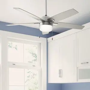 52" Anisten Indoor Ceiling Fan, Light, Pull Chain, Brushed Nickel | WhisperWind whisper-quiet motor, DuraLight lens, and 3" downrod support bedrooms, offices, and great rooms year-round 52" Anisten Indoor Ceiling Fan, Light, Pull Chain, Brushed Nickel | WhisperWind whisper-quiet motor, DuraLight lens, and 3" downrod support bedrooms, offices, and great rooms year-round
