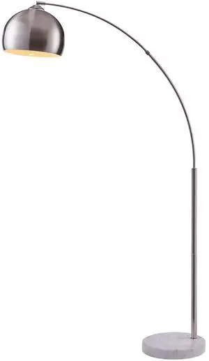 Arquer 68.1" Arc Floor Lamp for Living Rooms, Home Offices, Dining Rooms, Bedrooms with Faux White Marble Base and Nickel Bell Shade Arquer 68.1" Arc Floor Lamp for Living Rooms, Home Offices, Dining Rooms, Bedrooms with Faux White Marble Base and Nickel Bell Shade