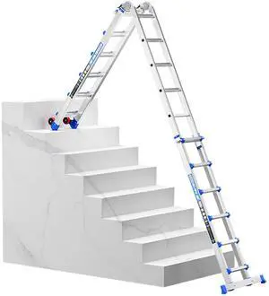 20 FT Multi-Position Telescoping Ladder with Wheels, Blue | 5-in-1 modes, aluminum alloy frame, locking hinges, wide stabilizer bar, compact fold for roofline and exterior work 20 FT Multi-Position Telescoping Ladder with Wheels, Blue | 5-in-1 modes, aluminum alloy frame, locking hinges, wide stabilizer bar, compact fold for roofline and exterior work