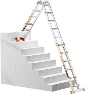 20 FT Multi-Position Telescoping Ladder with Wheels, Orange | 5-in-1 modes, aluminum alloy frame, locking hinges, wide stabilizer bar, compact fold for roofline and exterior work 20 FT Multi-Position Telescoping Ladder with Wheels, Orange | 5-in-1 modes, aluminum alloy frame, locking hinges, wide stabilizer bar, compact fold for roofline and exterior work