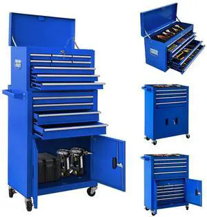 13-Drawer Double Door Rolling Tool Chest, 2 in 1 Detachable Tool Chest,Tool Box with Drawers and Wheels, Large Tool Cabinet with Lock, Metal Standing Toolbox for Garage Workshop-Blue 13-Drawer Double Door Rolling Tool Chest, 2 in 1 Detachable Tool Chest,Tool Box with Drawers and Wheels, Large Tool Cabinet with Lock, Metal Standing Toolbox for Garage Workshop-Blue