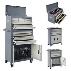 13-Drawer Double Door Rolling Tool Chest, 2 in 1 Detachable Tool Chest,Tool Box with Drawers and Wheels, Large Tool Cabinet with Lock, Metal Standing Toolbox for Garage Workshop-Gray&White 13-Drawer Double Door Rolling Tool Chest, 2 in 1 Detachable Tool Chest,Tool Box with Drawers and Wheels, Large Tool Cabinet with Lock, Metal Standing Toolbox for Garage Workshop-Gray&White