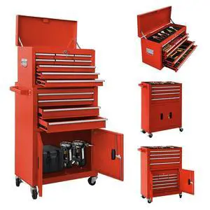 13-Drawer Double Door Rolling Tool Chest, 2 in 1 Detachable Tool Chest,Tool Box with Drawers and Wheels, Large Tool Cabinet with Lock, Metal Standing Toolbox for Garage Workshop-Red 13-Drawer Double Door Rolling Tool Chest, 2 in 1 Detachable Tool Chest,Tool Box with Drawers and Wheels, Large Tool Cabinet with Lock, Metal Standing Toolbox for Garage Workshop-Red