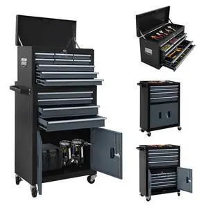 13-Drawer Double Door Rolling Tool Chest, 2 in 1 Detachable Tool Chest,Tool Box with Drawers and Wheels, Large Tool Cabinet with Lock, Metal Standing Toolbox for Garage Workshop-Black&Gray 13-Drawer Double Door Rolling Tool Chest, 2 in 1 Detachable Tool Chest,Tool Box with Drawers and Wheels, Large Tool Cabinet with Lock, Metal Standing Toolbox for Garage Workshop-Black&Gray