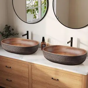 Bathroom Vessel Sink, 23.23" Oval Bowl Sink Retro Ceramic Washbasin Above Counter for Bathroom,Without Pop-up Drain, Pack of 2 Bathroom Vessel Sink, 23.23" Oval Bowl Sink Retro Ceramic Washbasin Above Counter for Bathroom,Without Pop-up Drain, Pack of 2