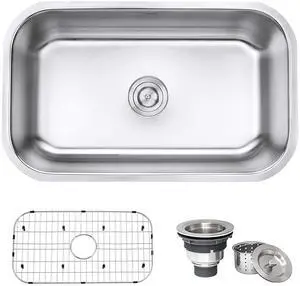 30-inch Undermount Kitchen Sink Single Bowl - 16 Gauge Stainless Steel Kitchen Sink with Brushed Finish hides scratches - Easy-to-Clean Single Bowl Undermount Sinks - RVM4250 30-inch Undermount Kitchen Sink Single Bowl - 16 Gauge Stainless Steel Kitchen Sink with Brushed Finish hides scratches - Easy-to-Clean Single Bowl Undermount Sinks - RVM4250