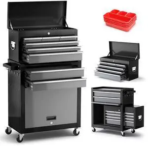 8-Drawer Tool Chest with Wheels,42'' Rolling Tool Chest Heavy Duty,Detachable Top Tool Box,Tool Cabinet with Hooks,Liners,Tray Divider,Rolling Tool Box for Garage Storage, Workshop,Warehouse,Black 8-Drawer Tool Chest with Wheels,42'' Rolling Tool Chest Heavy Duty,Detachable Top Tool Box,Tool Cabinet with Hooks,Liners,Tray Divider,Rolling Tool Box for Garage Storage, Workshop,Warehouse,Black