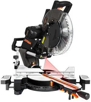 12-Inch Dual-Bevel Miter Saw, Compound Sliding Miter Saw, Ambidextrous Operation, 3800RPM, 4.2 x 13in Cutting Capacity, Laser Guide, 0-45° Bevel & Miter Cut, 9 Positive Stops, 15-Amp Corded 12-Inch Dual-Bevel Miter Saw, Compound Sliding Miter Saw, Ambidextrous Operation, 3800RPM, 4.2 x 13in Cutting Capacity, Laser Guide, 0-45° Bevel & Miter Cut, 9 Positive Stops, 15-Amp Corded