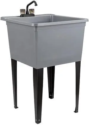 Tehila Basics by 21-Gallon Grey Freestanding Utility Sink with Black 2-Handle Faucet, Heavy Duty Plastic Laundry Tub with Adjustable Legs Tehila Basics by 21-Gallon Grey Freestanding Utility Sink with Black 2-Handle Faucet, Heavy Duty Plastic Laundry Tub with Adjustable Legs