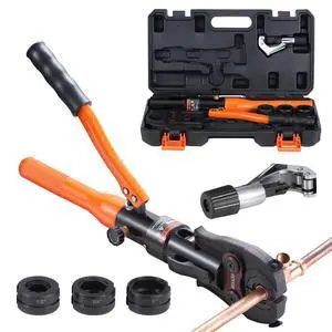 Copper Pipe Crimping Tool, Hydraulic Driven Press Tool with 1/2", 3/4", 1" VUS Jaws, Copper Tube Fittings Pipe Crimpers for Narrow Spaces and Tee Fittings Copper Pipe Crimping Tool, Hydraulic Driven Press Tool with 1/2", 3/4", 1" VUS Jaws, Copper Tube Fittings Pipe Crimpers for Narrow Spaces and Tee Fittings