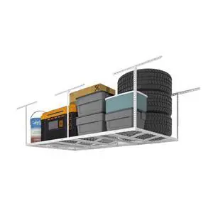 Pro 4x8 Overhead Garage Storage Rack,Adjustable Storage Organization System, Heavy Duty Metal Ceiling Storage Racks, 800lbs Weight Capacity, White, Pro Series Pro 4x8 Overhead Garage Storage Rack,Adjustable Storage Organization System, Heavy Duty Metal Ceiling Storage Racks, 800lbs Weight Capacity, White, Pro Series